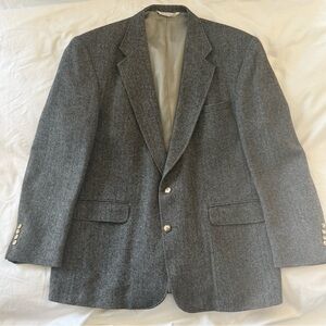 Vintage Made in USA Lands End 100% Wool Herringbone Black White Blazer